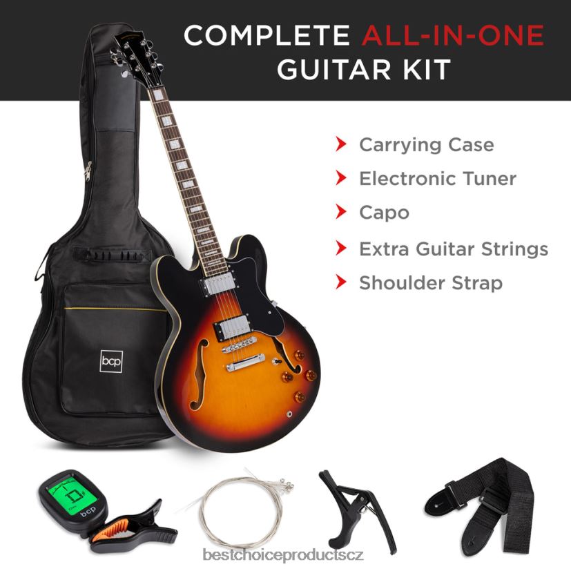 Best Choice Products all-inclusive sada elektrické kytary s polodutým tělem hudební nástroje | svit slunce FF22861036