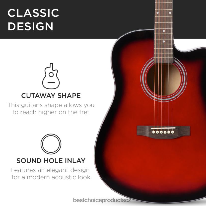 Best Choice Products začátečnická akustická kytara v plné velikosti s pouzdrem, popruhem, kapodasterem hudební nástroje | Červené FF22861071