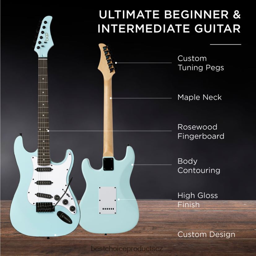 Best Choice Products začátečnická sada elektrické kytary s pouzdrem, 10w zesilovač, tremolo bar hudební nástroje | Modrý prášek FF22861106