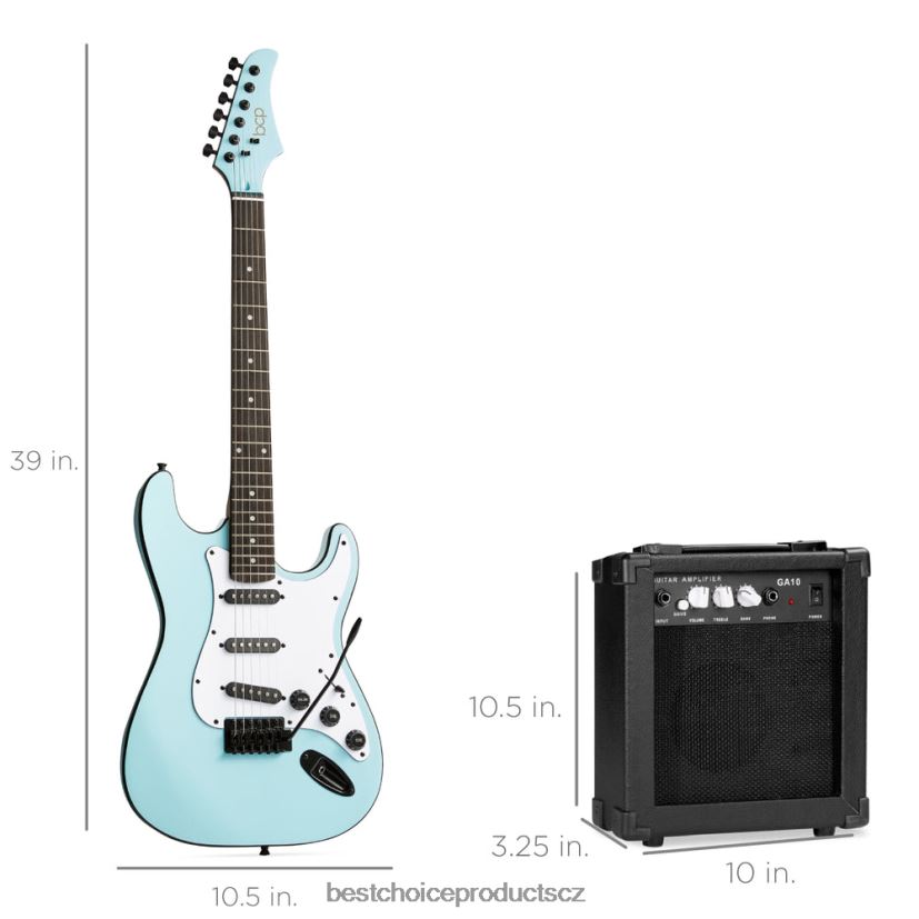 Best Choice Products začátečnická sada elektrické kytary s pouzdrem, 10w zesilovač, tremolo bar hudební nástroje | Modrý prášek FF22861106