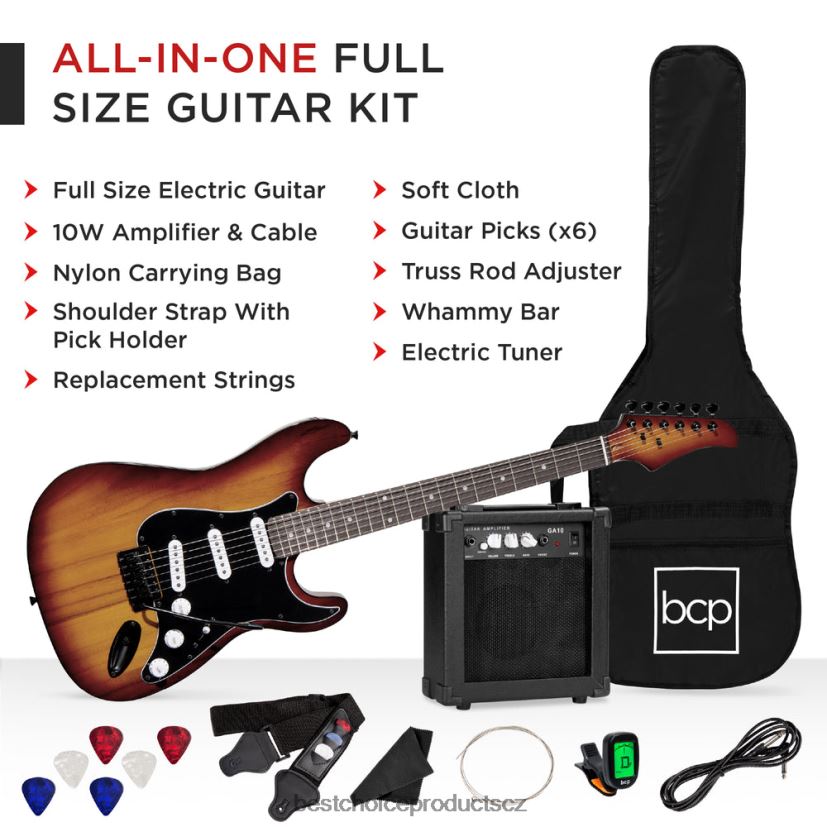 Best Choice Products začátečnická sada elektrické kytary s pouzdrem, 10w zesilovač, tremolo bar hudební nástroje | bourbon FF22861104