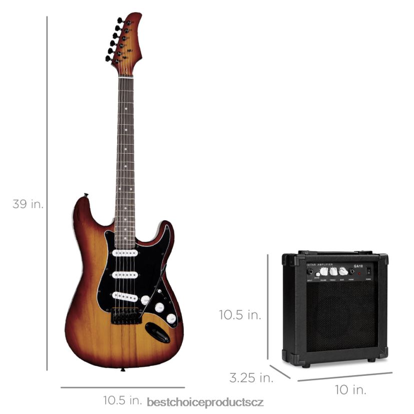 Best Choice Products začátečnická sada elektrické kytary s pouzdrem, 10w zesilovač, tremolo bar hudební nástroje | bourbon FF22861104