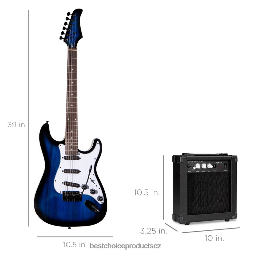 Best Choice Products začátečnická sada elektrické kytary s pouzdrem, 10w zesilovač, tremolo bar hudební nástroje | hollywoodská modrá FF22861098