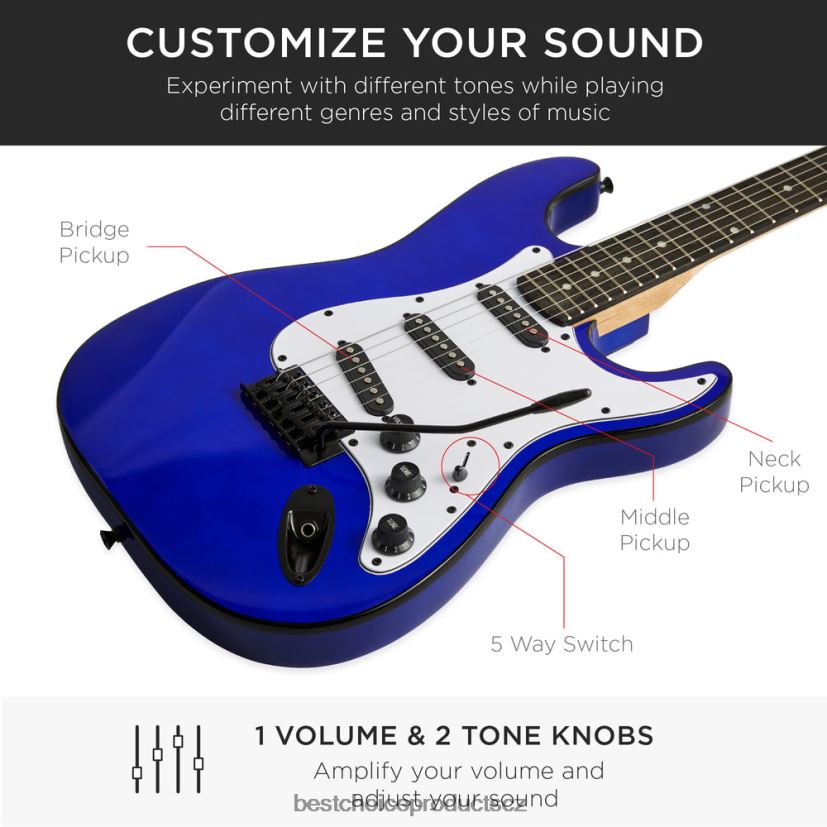 Best Choice Products začátečnická sada elektrické kytary s pouzdrem, 10w zesilovač, tremolo bar hudební nástroje | kovově modrá FF22861107