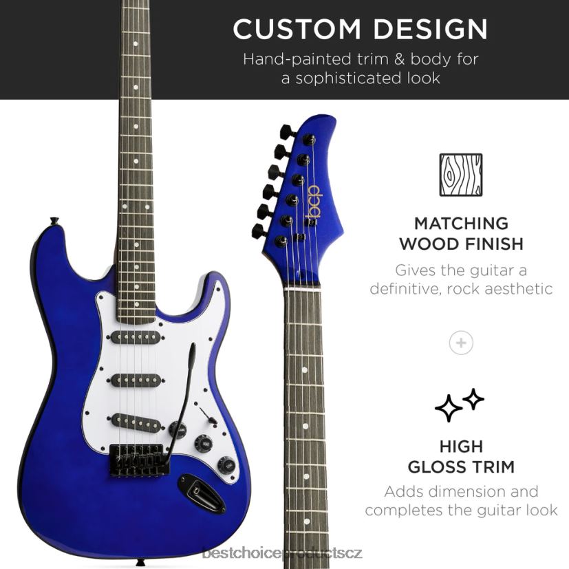 Best Choice Products začátečnická sada elektrické kytary s pouzdrem, 10w zesilovač, tremolo bar hudební nástroje | kovově modrá FF22861107