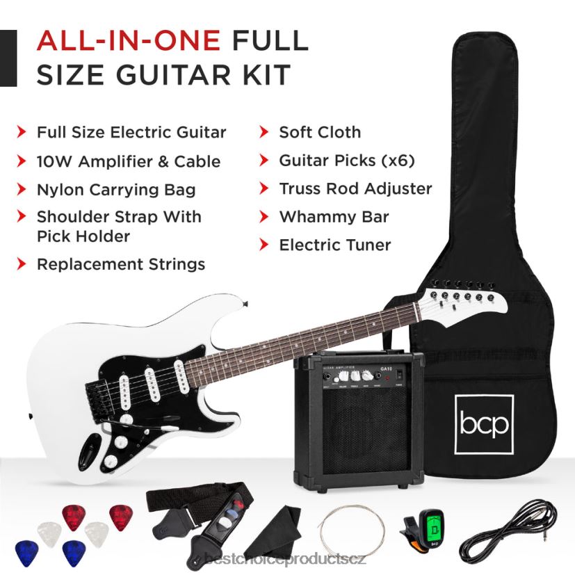 Best Choice Products začátečnická sada elektrické kytary s pouzdrem, 10w zesilovač, tremolo bar hudební nástroje | ledovec bílý FF22861102