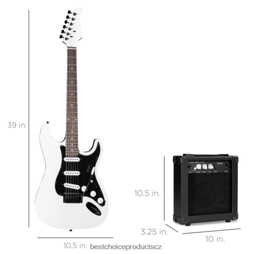 Best Choice Products začátečnická sada elektrické kytary s pouzdrem, 10w zesilovač, tremolo bar hudební nástroje | ledovec bílý FF22861102