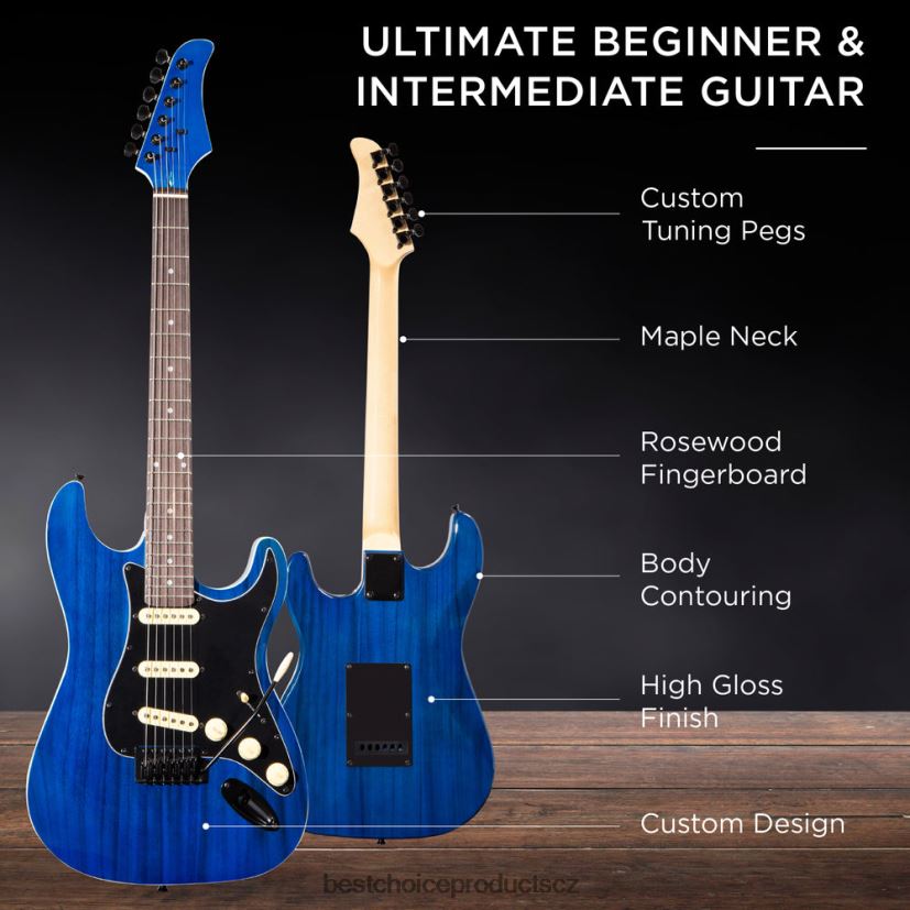 Best Choice Products začátečnická sada elektrické kytary s pouzdrem, 10w zesilovač, tremolo bar hudební nástroje | půlnoční modrá FF22861100