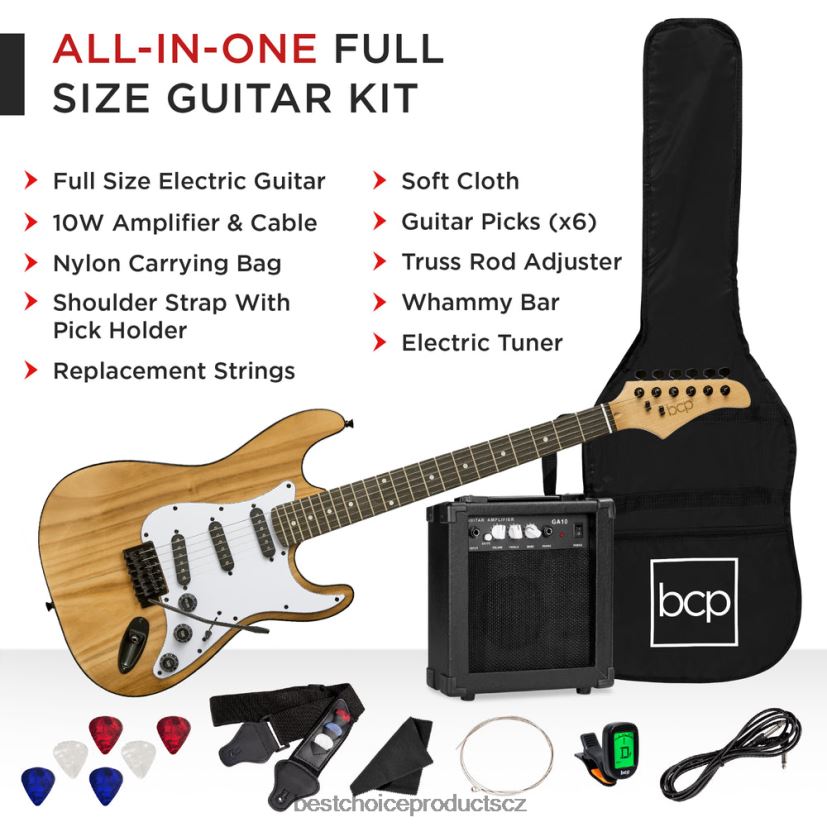 Best Choice Products začátečnická sada elektrické kytary s pouzdrem, 10w zesilovač, tremolo bar hudební nástroje | přírodní FF22861109