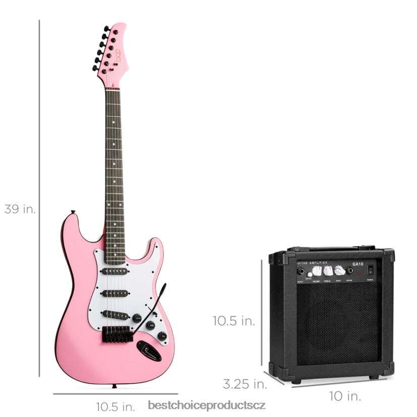 Best Choice Products začátečnická sada elektrické kytary s pouzdrem, 10w zesilovač, tremolo bar hudební nástroje | růžový FF22861105