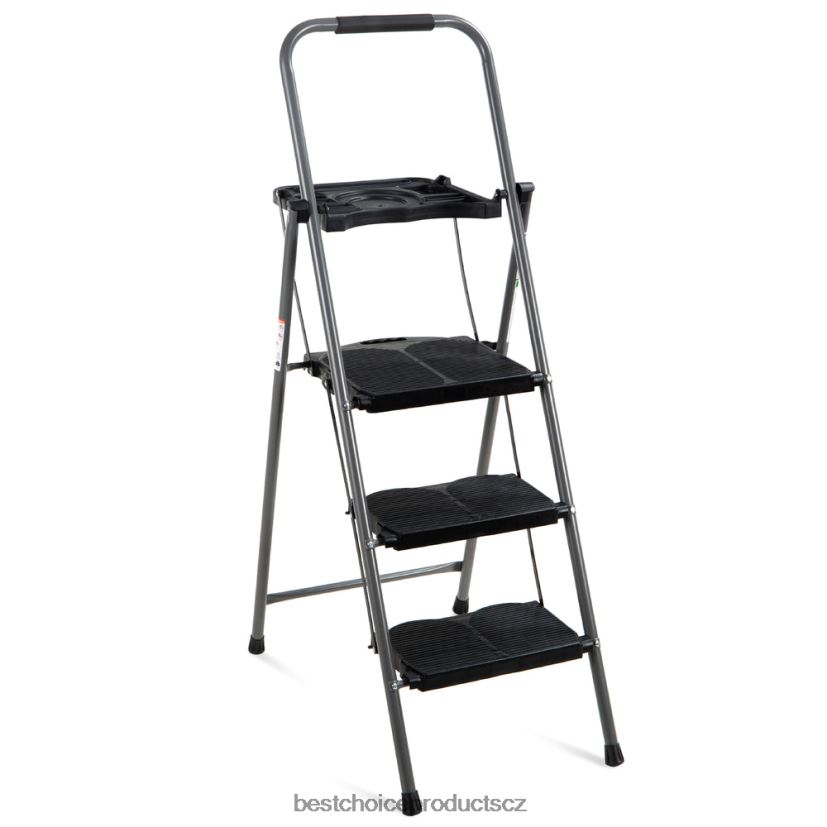 Best Choice Products 3stupňový skládací ocelový žebřík s užitkovým podnosem, rukojeť, kapacita 330 lb doplněk Černá FF22861205