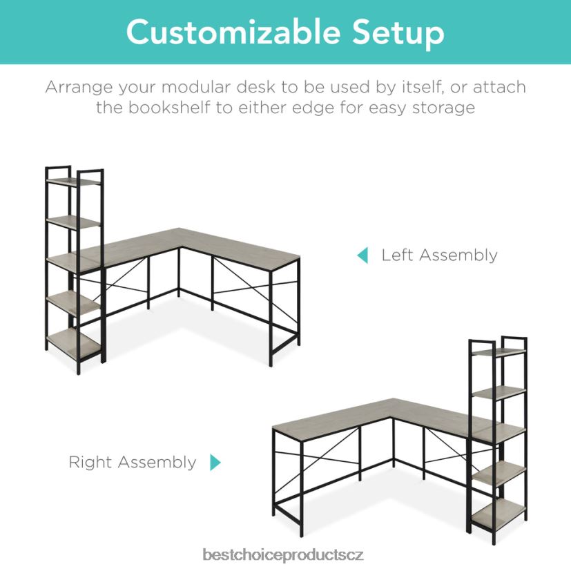 Best Choice Products Počítačový stůl ve tvaru l, studijní pracovní stanice s 5patrovou otevřenou policí na knihy doplněk šedá/černá FF2286648