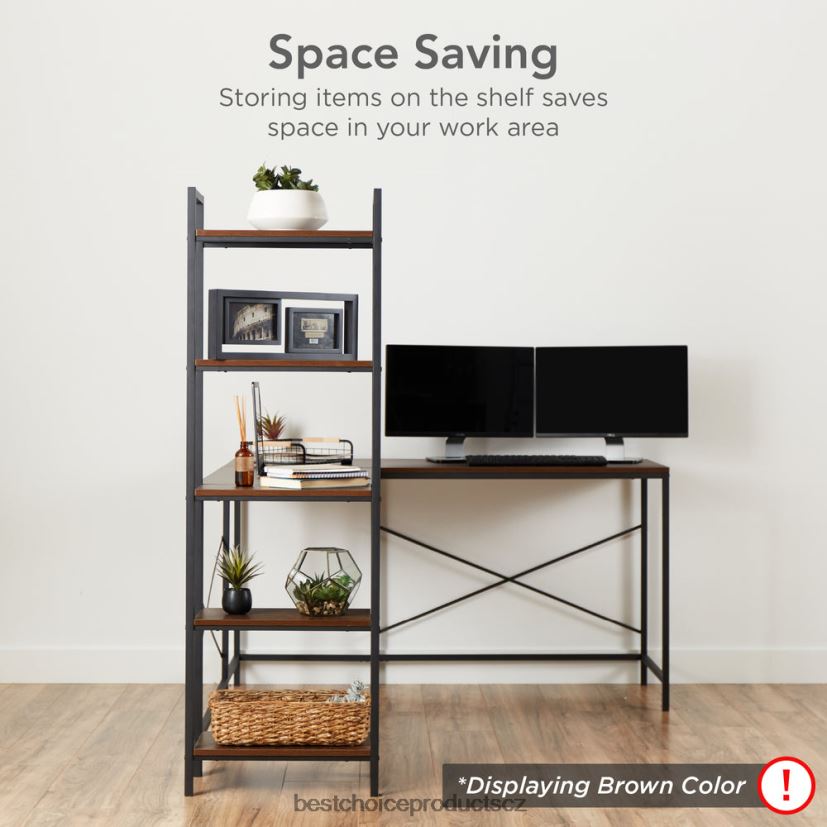 Best Choice Products Počítačový stůl ve tvaru l, studijní pracovní stanice s 5patrovou otevřenou policí na knihy doplněk šedá/černá FF2286648