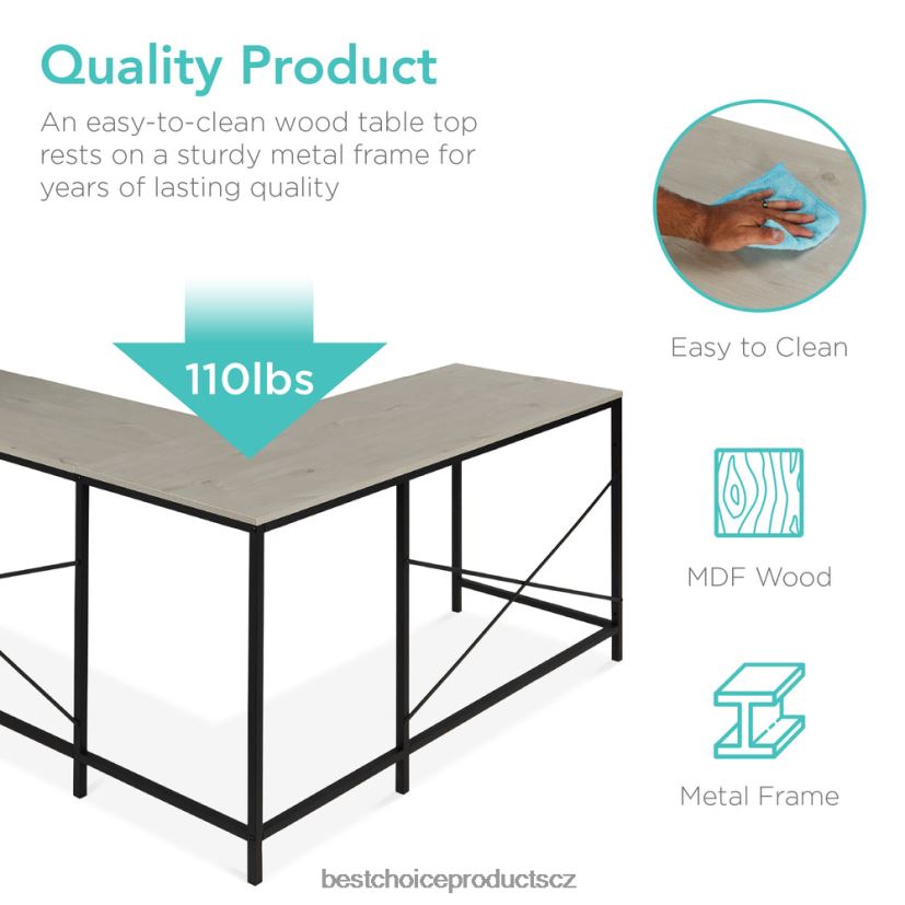 Best Choice Products Počítačový stůl ve tvaru l, studijní pracovní stanice s 5patrovou otevřenou policí na knihy doplněk šedá/černá FF2286648