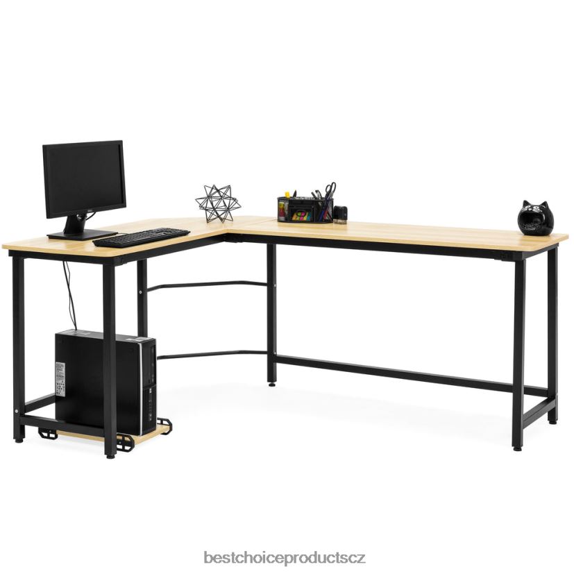 Best Choice Products moderní rohový počítačový stolní stůl ve tvaru l pracovní stanice se stojanem na cpu doplněk hnědý FF2286363