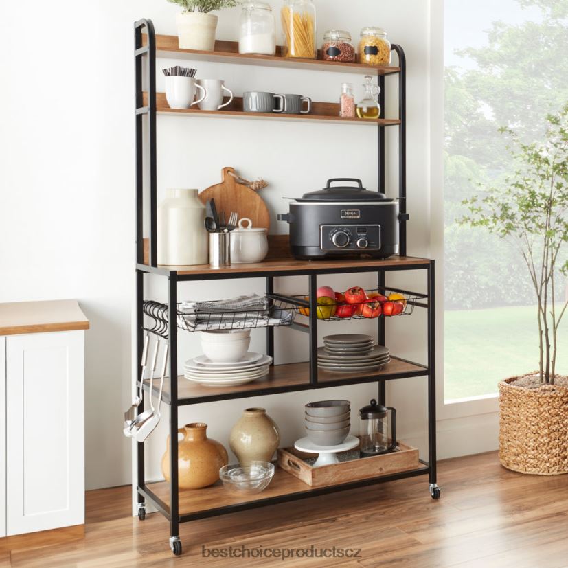 Best Choice Products protivýška pekařského roštu s aretačními kolečky, nastavitelnými nožičkami doplněk hnědá/černá FF2286702