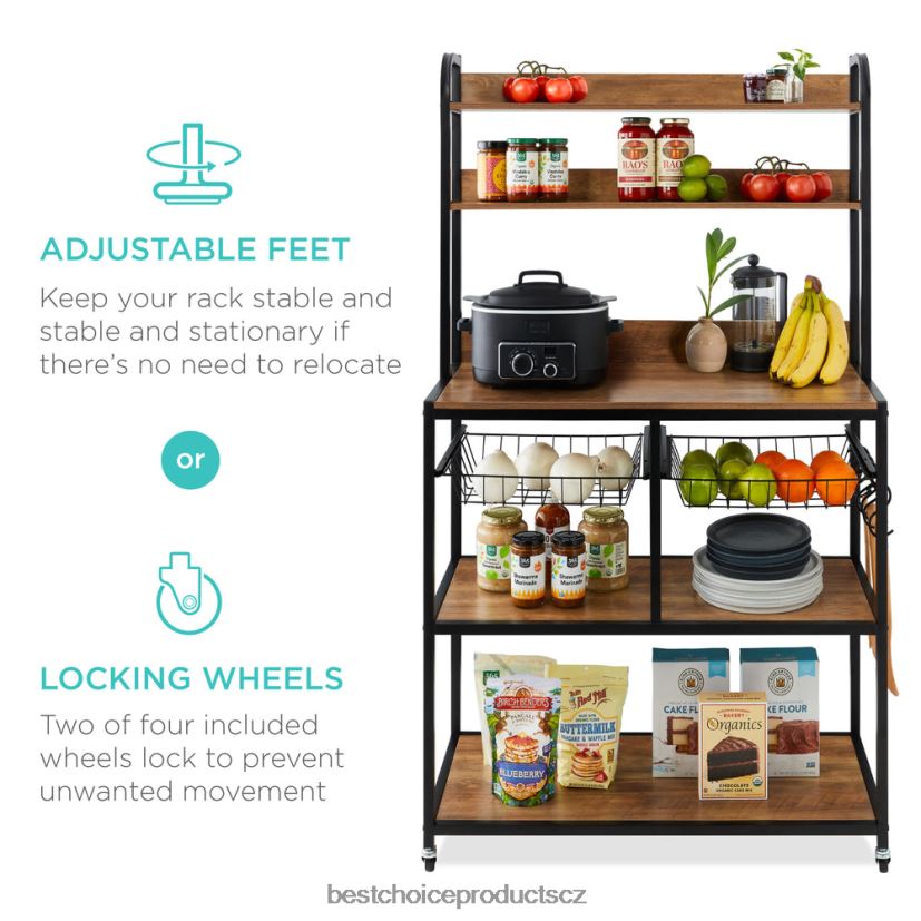 Best Choice Products protivýška pekařského roštu s aretačními kolečky, nastavitelnými nožičkami doplněk hnědá/černá FF2286702