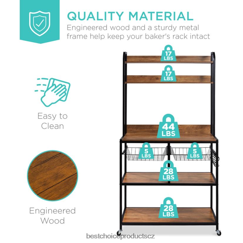 Best Choice Products protivýška pekařského roštu s aretačními kolečky, nastavitelnými nožičkami doplněk hnědá/černá FF2286702