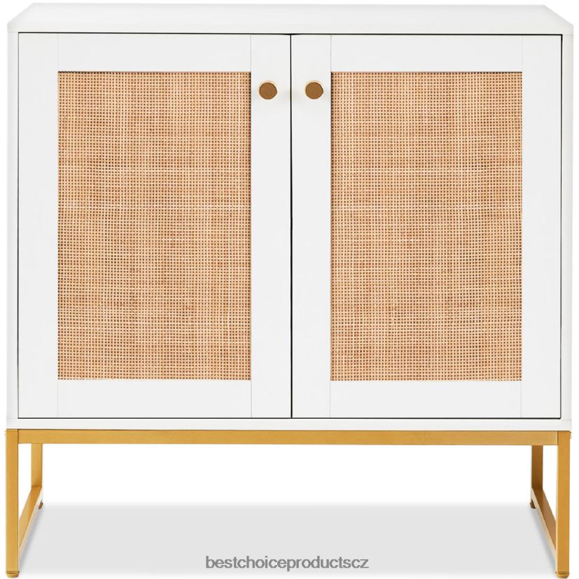 Best Choice Products 2-dveřová ratanová úložná skříň s akcentačním nábytkem do obývacího pokoje s podložkami na nohy doplněk bílý FF22861181