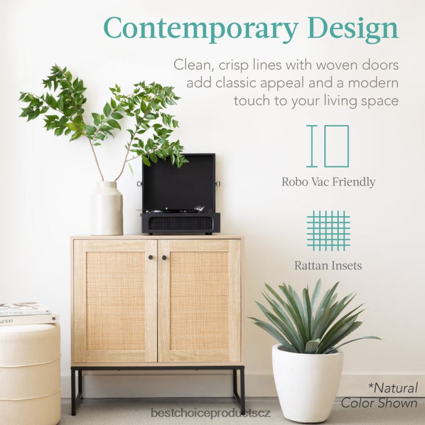 Best Choice Products 2-dveřová ratanová úložná skříň s akcentačním nábytkem do obývacího pokoje s podložkami na nohy doplněk Černá FF22861180