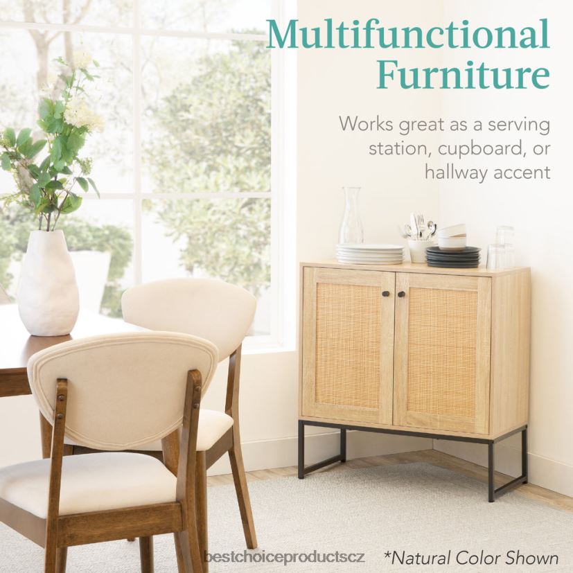 Best Choice Products 2-dveřová ratanová úložná skříň s akcentačním nábytkem do obývacího pokoje s podložkami na nohy doplněk Černá FF22861180