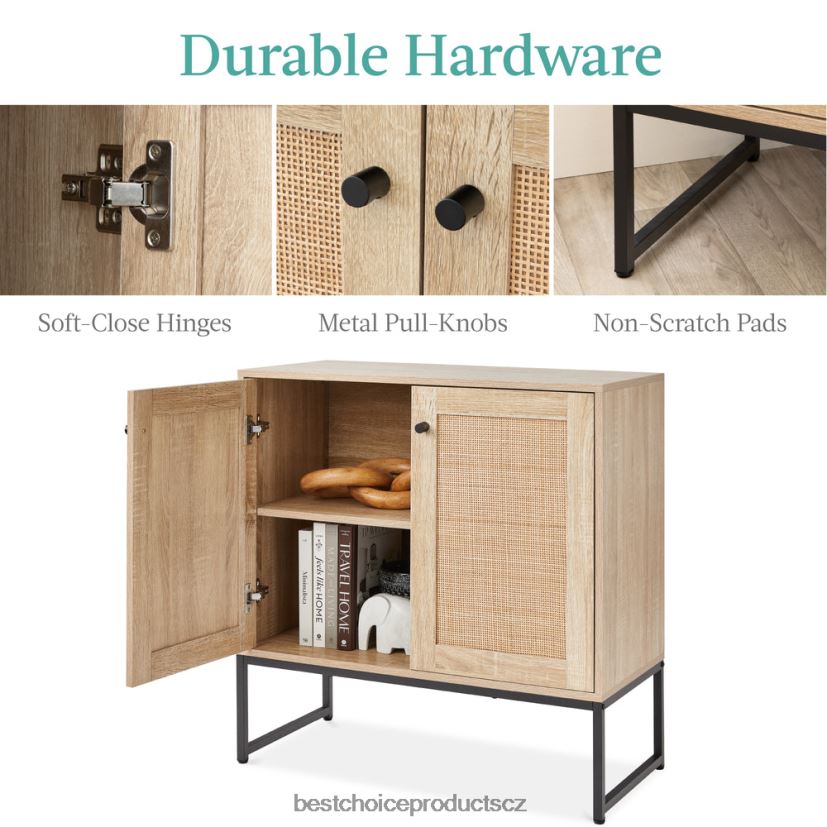 Best Choice Products 2-dveřová ratanová úložná skříň s akcentačním nábytkem do obývacího pokoje s podložkami na nohy doplněk přírodní FF22861179
