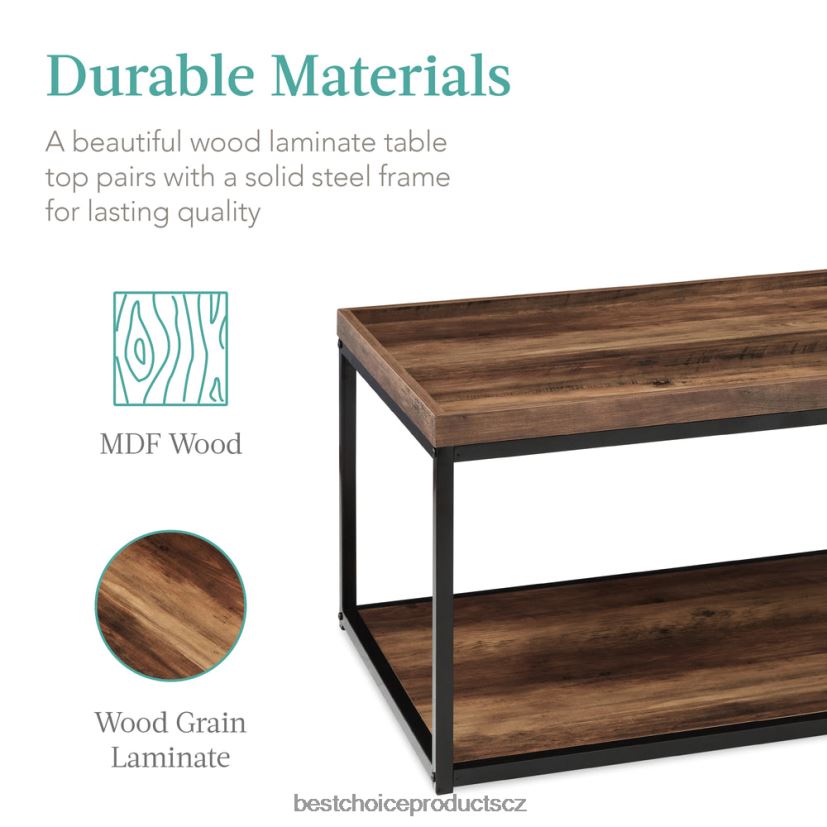 Best Choice Products 2patrový konferenční stolek obdélníkového podnosu s kovovým rámem, policí doplněk hnědý FF2286731