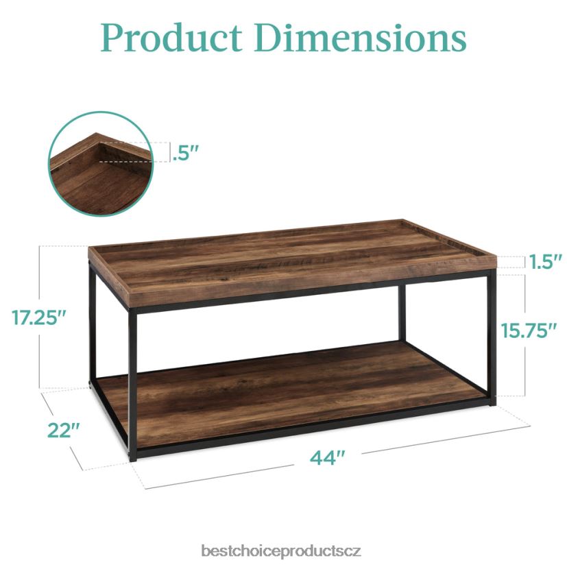 Best Choice Products 2patrový konferenční stolek obdélníkového podnosu s kovovým rámem, policí doplněk hnědý FF2286731