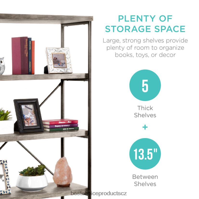 Best Choice Products 5patrová průmyslová knihovna s kovovým rámem, dřevěné police doplněk šedá FF2286690