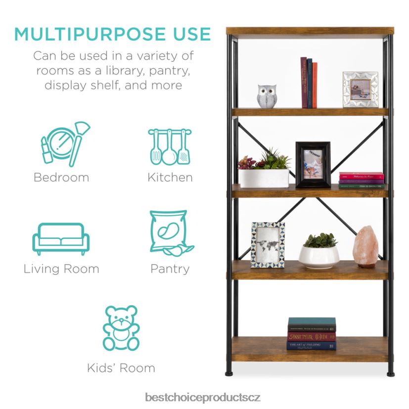 Best Choice Products 5patrová průmyslová knihovna s kovovým rámem, dřevěné police doplněk hnědý FF2286691