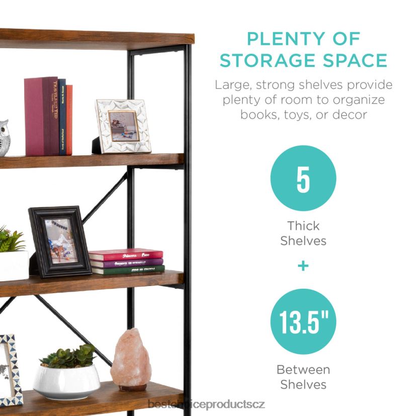 Best Choice Products 5patrová průmyslová knihovna s kovovým rámem, dřevěné police doplněk hnědý FF2286691