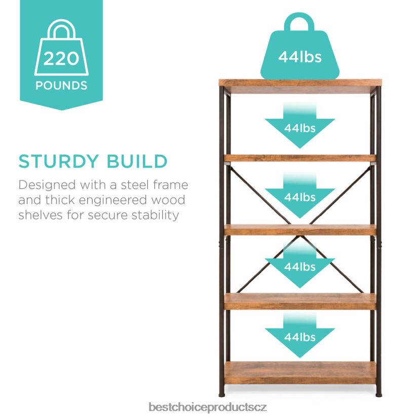 Best Choice Products 5patrová průmyslová knihovna s kovovým rámem, dřevěné police doplněk hnědý FF2286691