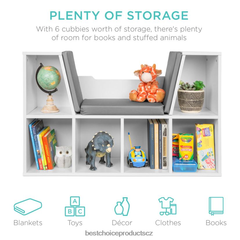 Best Choice Products Dětská knihovna se 6 kubaty s akcentem na nábytek s polstrovaným koutkem na čtení doplněk bílý FF2286734