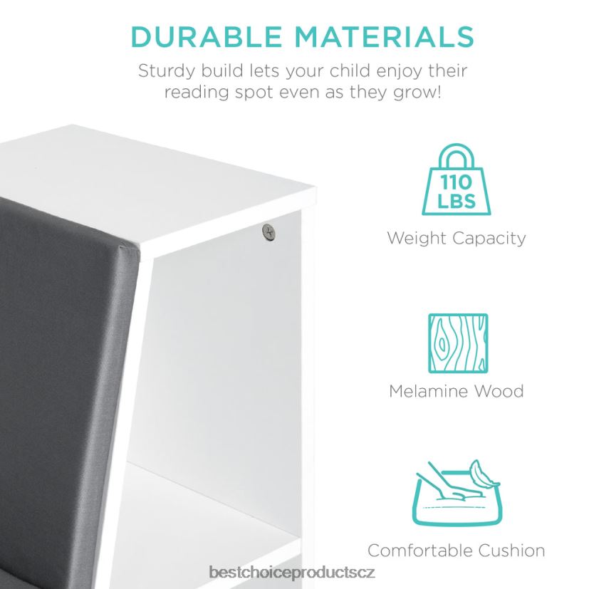 Best Choice Products Dětská knihovna se 6 kubaty s akcentem na nábytek s polstrovaným koutkem na čtení doplněk bílý FF2286734