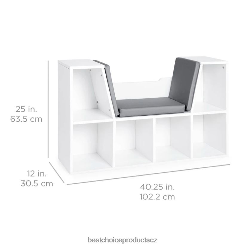 Best Choice Products Dětská knihovna se 6 kubaty s akcentem na nábytek s polstrovaným koutkem na čtení doplněk bílý FF2286734