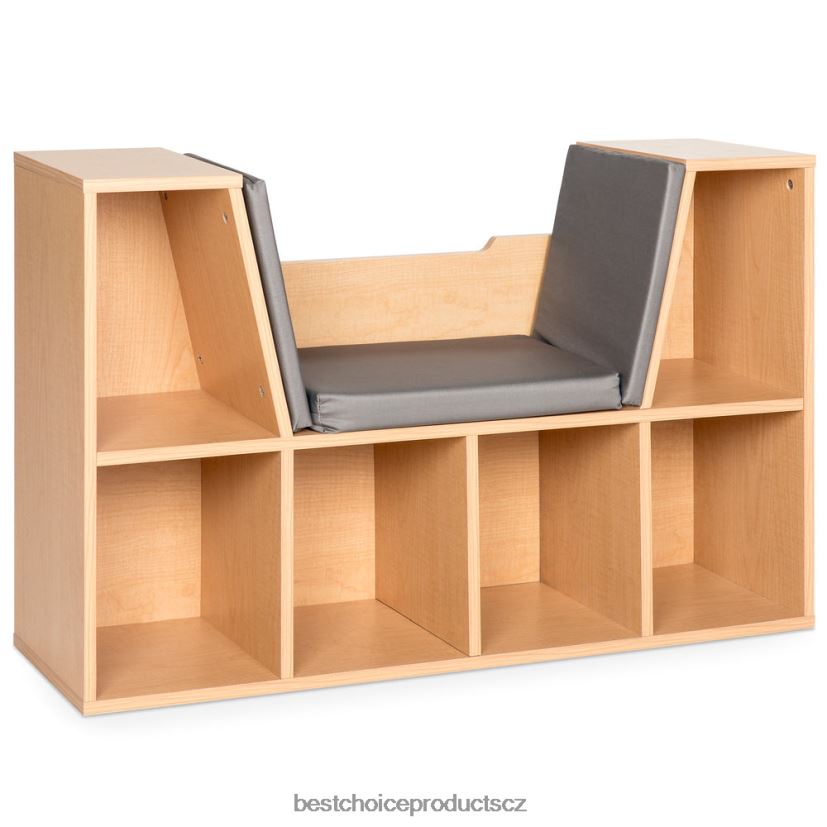 Best Choice Products Dětská knihovna se 6 kubaty s akcentem na nábytek s polstrovaným koutkem na čtení doplněk hnědý FF2286735