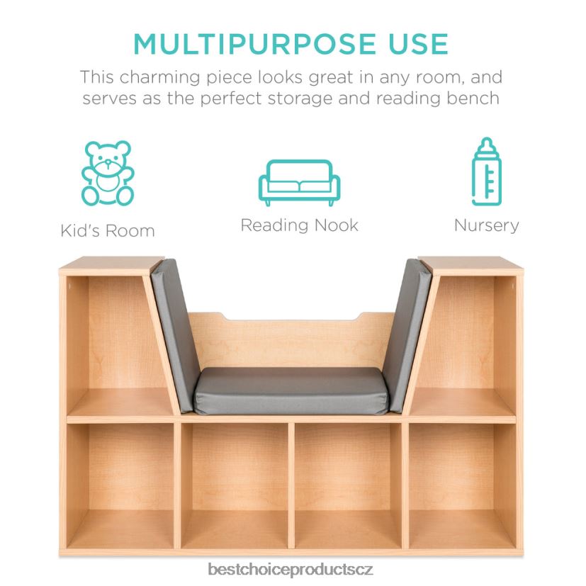 Best Choice Products Dětská knihovna se 6 kubaty s akcentem na nábytek s polstrovaným koutkem na čtení doplněk hnědý FF2286735