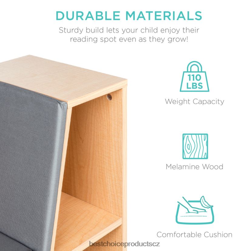 Best Choice Products Dětská knihovna se 6 kubaty s akcentem na nábytek s polstrovaným koutkem na čtení doplněk hnědý FF2286735