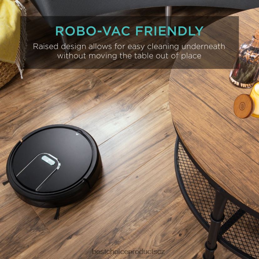 Best Choice Products Dvoupatrový kulatý průmyslový konferenční stolek ze dřeva a oceli, odkládací police doplněk hnědý FF2286355