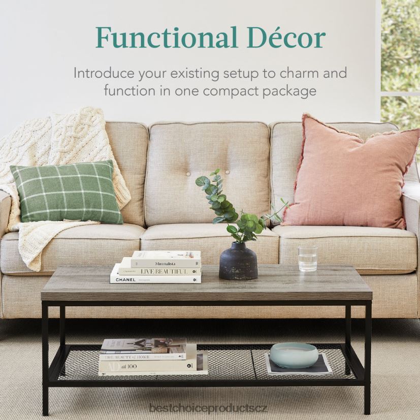 Best Choice Products Dvoupatrový moderní konferenční stolek průmyslový obdélníkový akcent s policí doplněk šedá FF2286738