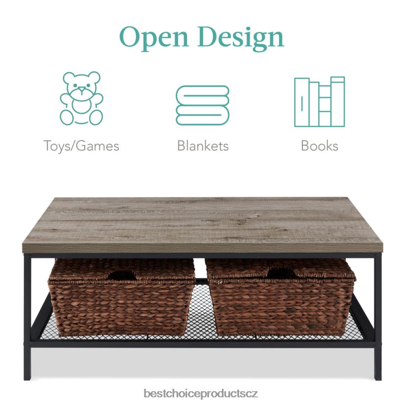 Best Choice Products Dvoupatrový moderní konferenční stolek průmyslový obdélníkový akcent s policí doplněk šedá FF2286738