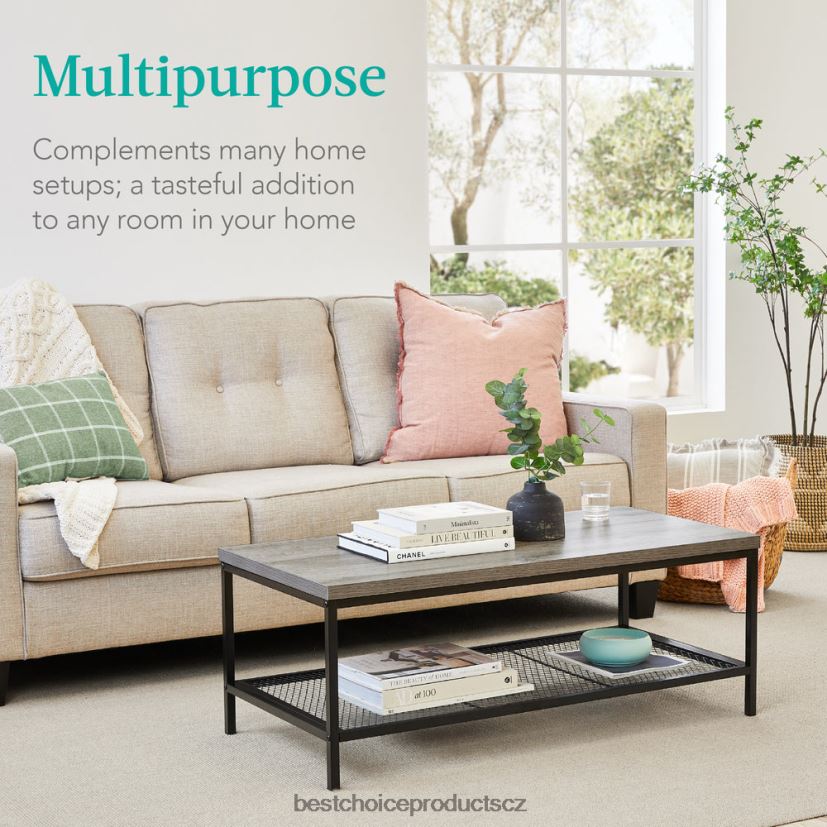 Best Choice Products Dvoupatrový moderní konferenční stolek průmyslový obdélníkový akcent s policí doplněk šedá FF2286738