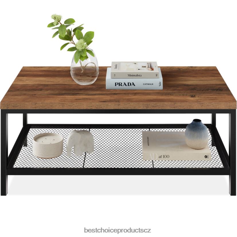 Best Choice Products Dvoupatrový moderní konferenční stolek průmyslový obdélníkový akcent s policí doplněk hnědý FF2286737