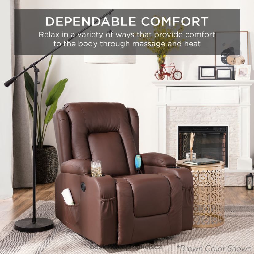 Best Choice Products Elektricky poháněné polohovatelné masážní křeslo s vyhříváním, USB portem, držáky nápojů doplněk koňak FF2286622