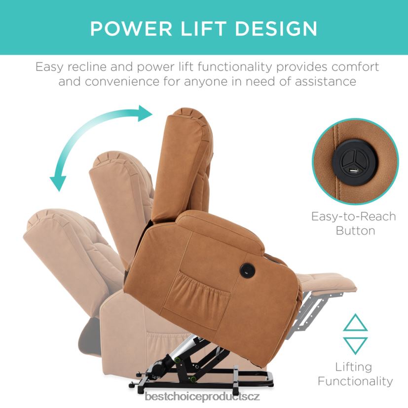 Best Choice Products Elektricky poháněné polohovatelné masážní křeslo s vyhříváním, USB portem, držáky nápojů doplněk koňak FF2286622