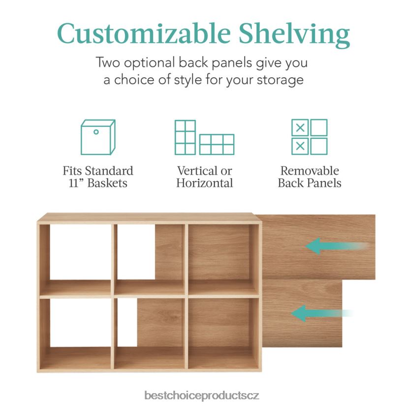 Best Choice Products Knihovna se 6 kostkami, 11palcový úložný displej s odnímatelnými panely, přizpůsobitelné doplněk světlý dub FF2286376