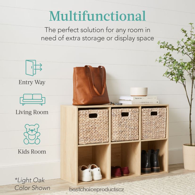 Best Choice Products Knihovna se 6 kostkami, 11palcový úložný displej s odnímatelnými panely, přizpůsobitelné doplněk světlý dub FF2286376