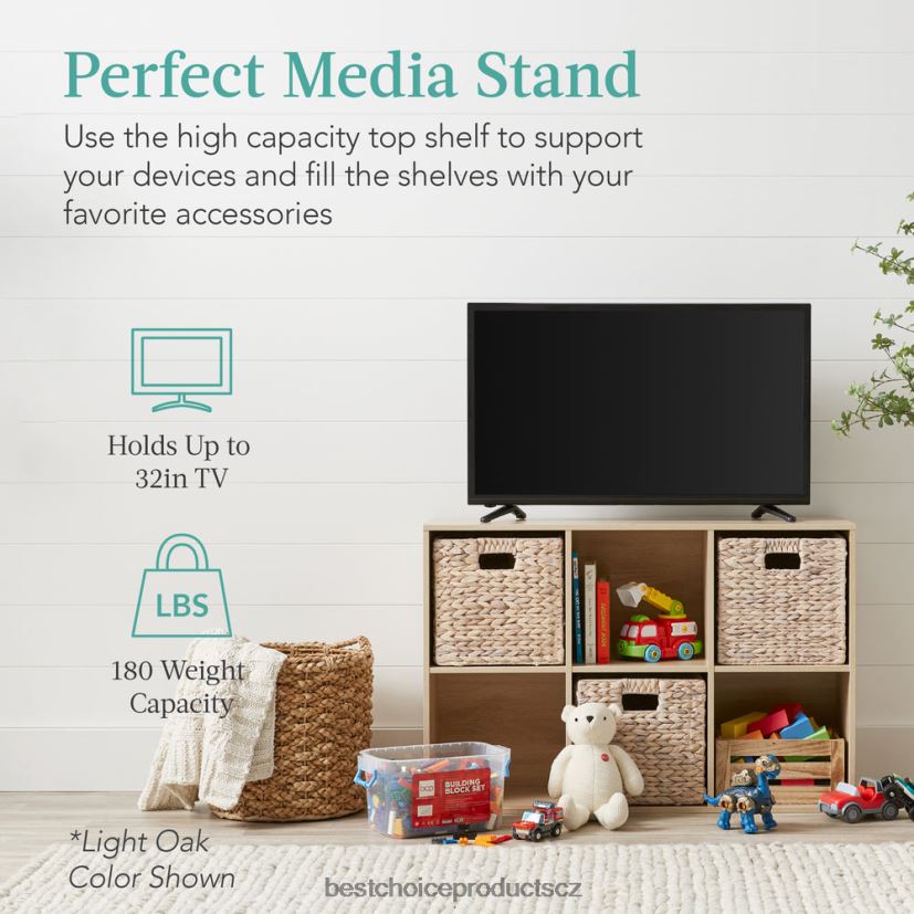 Best Choice Products Knihovna se 6 kostkami, 11palcový úložný displej s odnímatelnými panely, přizpůsobitelné doplněk světlý dub FF2286376