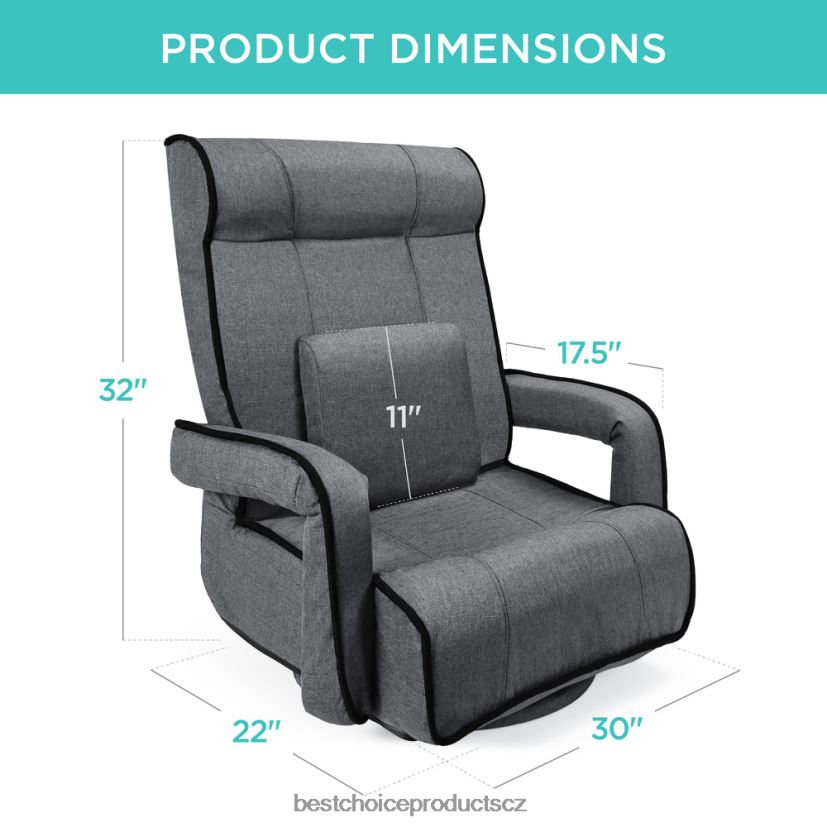 Best Choice Products Nadměrná otočná herní podlahová židle s područkou, nastavitelnou opěrkou zad doplněk světle šedá FF22861297