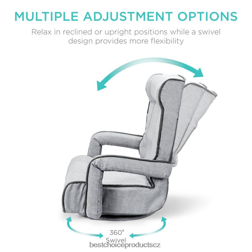 Best Choice Products Nadměrná otočná herní podlahová židle s područkou, nastavitelnou opěrkou zad doplněk světle šedá FF22861297